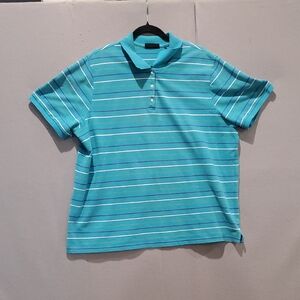 Karen Scott Men's Aqua Striped Polo Shirt